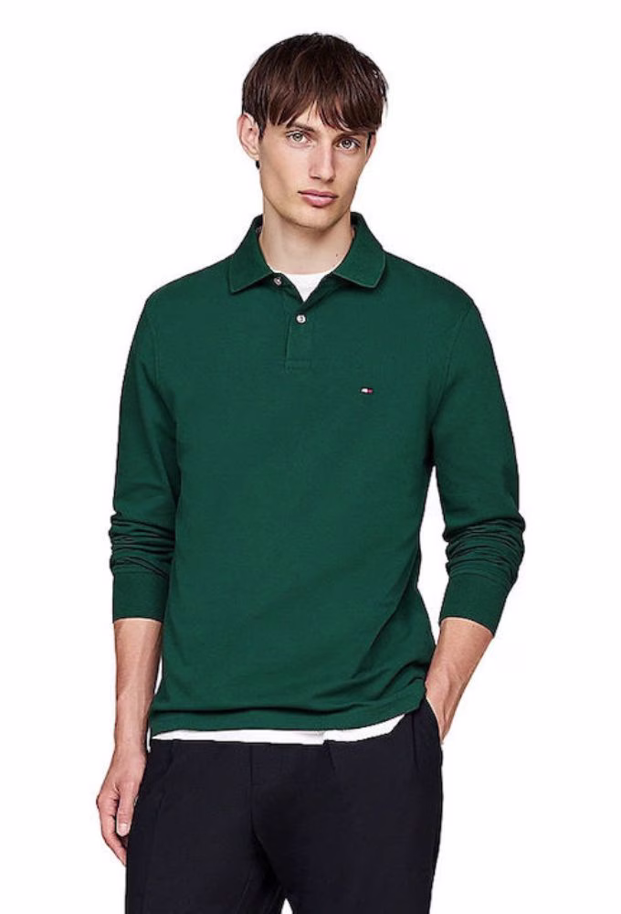 Tommy Hilfiger Ανδρική Μπλούζα Μακρυμάνικη Polo Πράσινη Πράσινο
