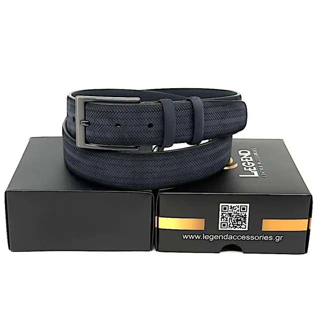 Μπλε Δερμάτινη Ζώνη Nubuck Ψαροκόκαλο 3,5 cm 2