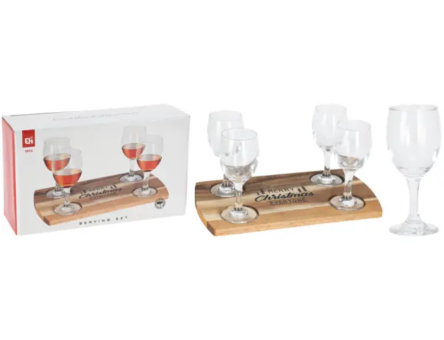 Σετ ποτήρια κρασιού με ξύλινο δίσκο Excellent Houseware - 5 τεμάχια 170485510 2
