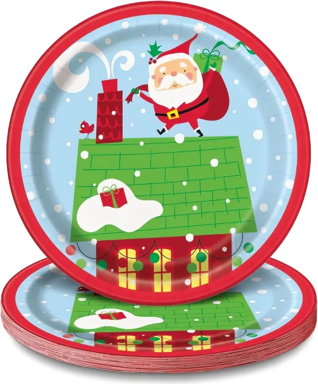 Πιάτα Χάρτινα Γλυκού Colorful Santa / 8 τμχ - Άγιος Βασίλης