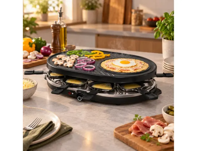 Γκριλιέρα Raclette Κρεπιέρα 3 σε 1 Livoo Onli ON1035N με ρυθμιζόμενο θερμοστάτη, ισχύ 1200W και επιφάνεια ψησίματος 43x30cm - Black ON1035N