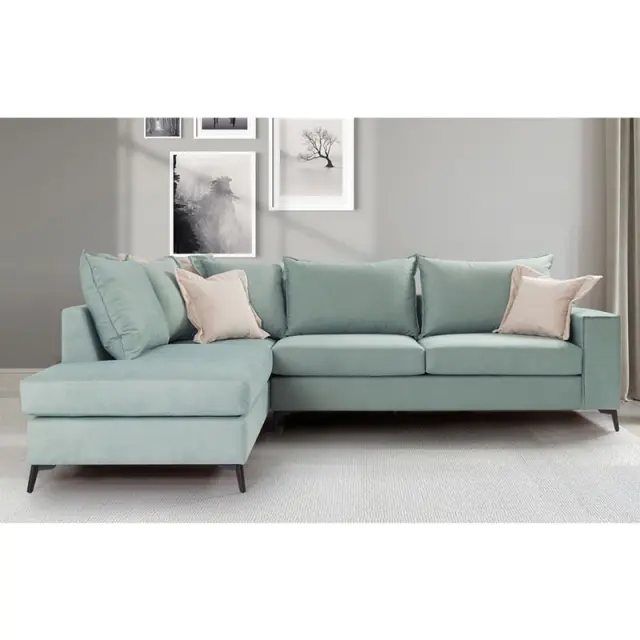 Γωνιακός καναπές δεξιά γωνία Romantic pakoworld ύφασμα Ciel-Cream 290x235x95εκ 2