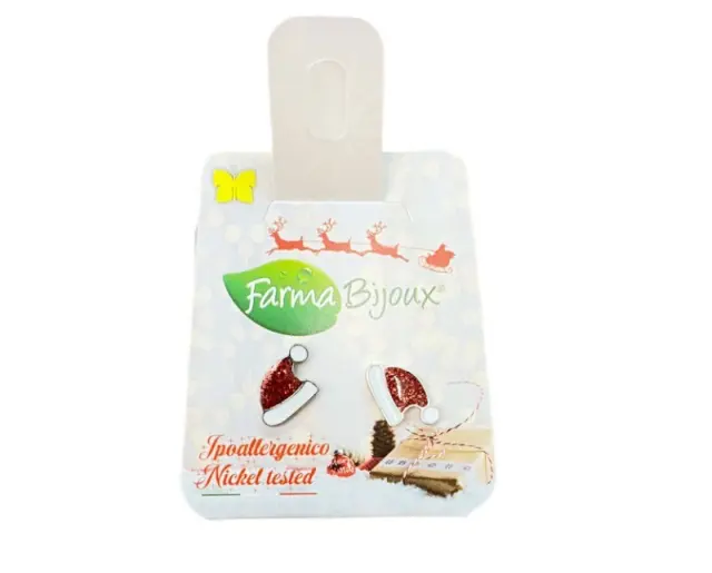 Farma Bijoux Σκουλαρίκια Υποαλλεργικά με Χριστουγεννιάτικο Σχέδιο Σκουφάκι Άγιου Βασίλη με Glitter , 1 Ζευγάρι 2