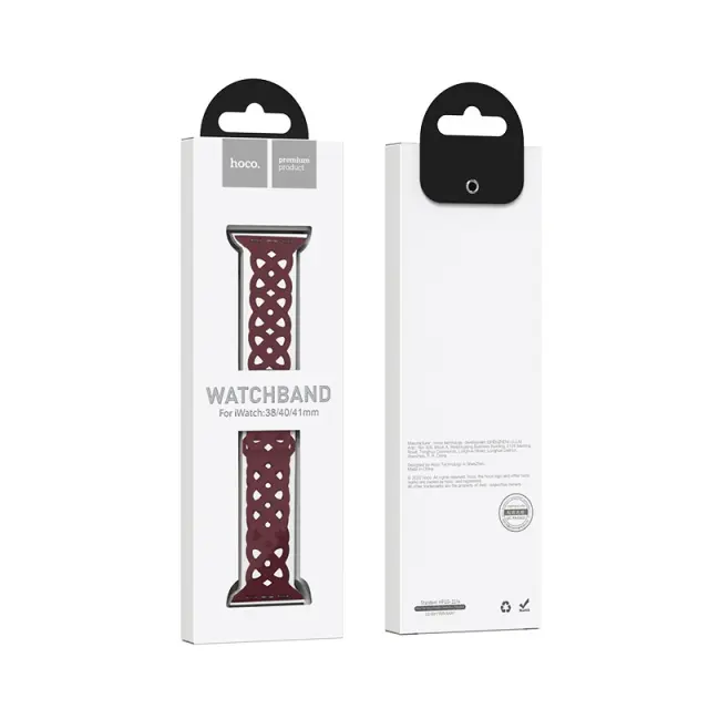 Watchband Hoco WA09 Flexible Rhombus Hollow 42/44/45/49mm για Apple Watch 1/2/3/4/5/6/7/8/SE/Ultra Red Wine Silicon Band 2