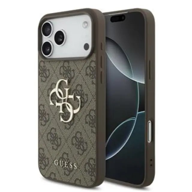 Guess PU 4G Metal Logo Case for iPhone 18 Pro Brown