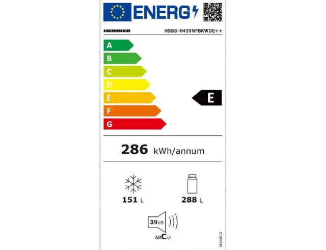 Ψυγείο Side By Side Heinner HSBS-H439NFBKWDE++ No Frost με βρυσάκι νερού, συνολική χωρητικότητα 433L και ενεργειακή κλάση Ε και Ύψος 177cm HSBS-H439NFBKWDE++ 2