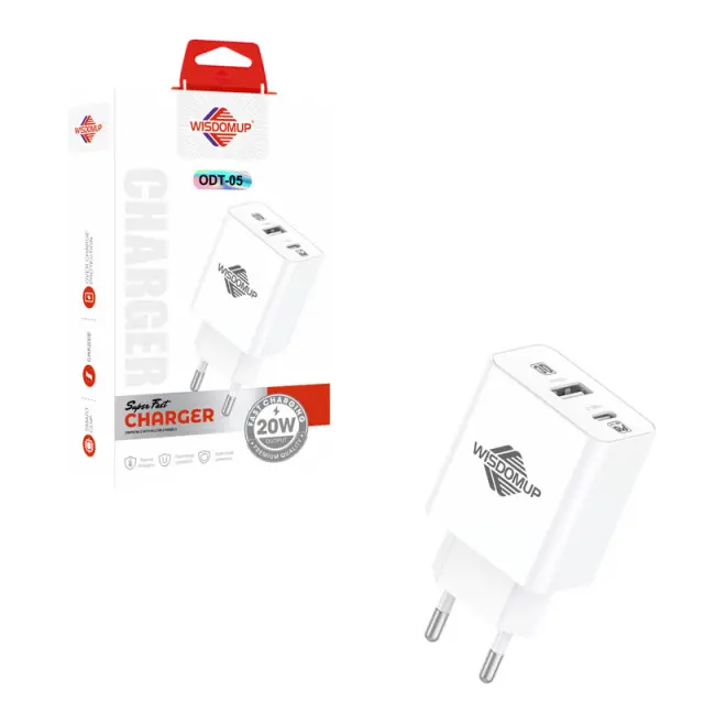 Wisdomup Φορτιστής 20W USB & Type C Διπλής Θύρας Ταχείας Φόρτισης ODT-05 – 20W Dual Port USB & Type C Fast Charger 961215