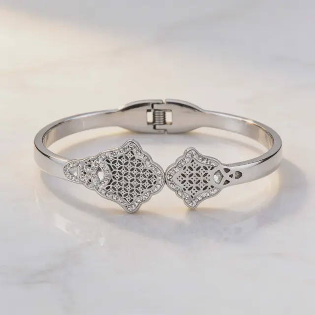Statement Silver Cuff Bracelet with Geometric Design