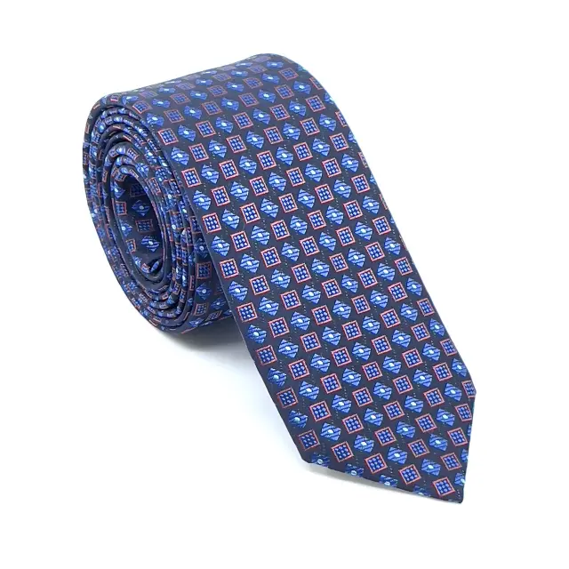 Γραβάτα Microfiber σε Μπλε Μοτίβο Σετ με Μαντηλάκι
