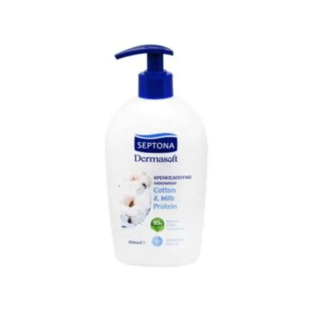 Septona Dermasoft Cotton & Milk Protein Handwash Κρεμοσάπουνο Αντλίας με Εκχύλισμα Βαμβακιού & Πρωτεΐνης Γάλακτος, 400ml