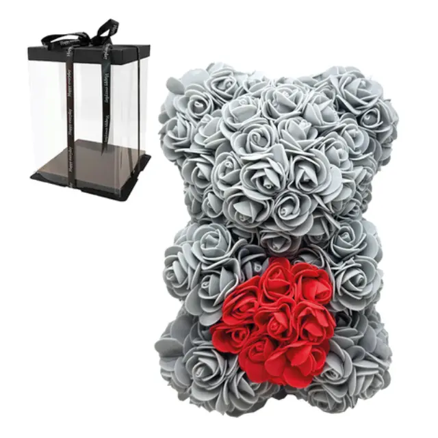 Rose Bear 25cm – Γκρι με Κόκκινη Καρδιά