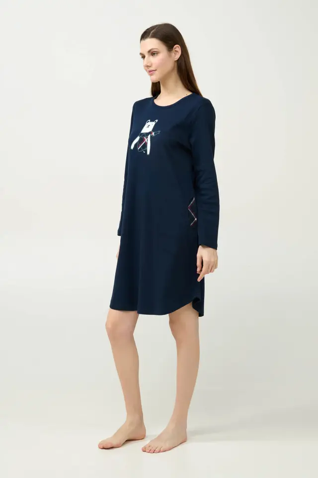 Χειμερινό Βαμβακερό Νυχτικό με Τσέπες Vamp 23686 BLUE