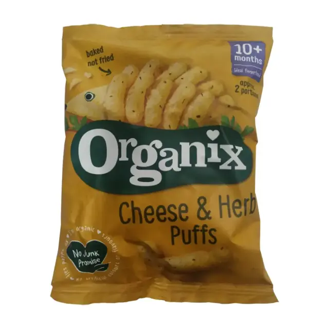 Cheese and Herb Puffs, Σνακ καλαμποκιού με Τυρί και Μυρωδικά από τον 10ο μήνα, Bio, Organix, 15γρ