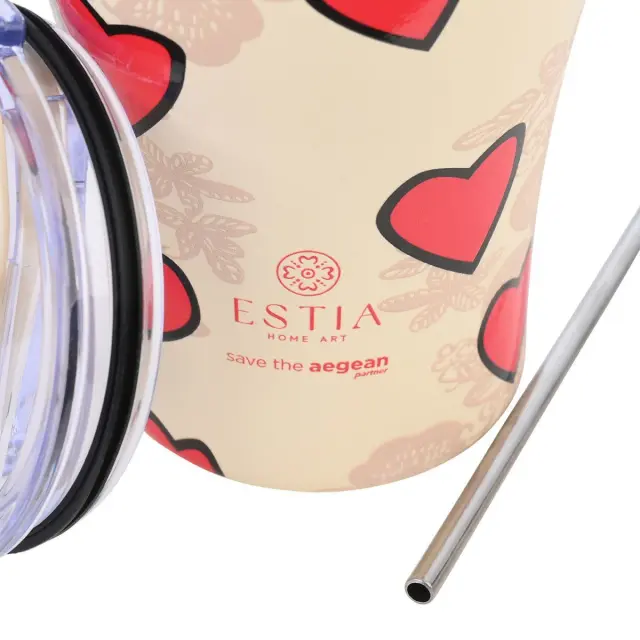 Estia Coffee Mug Save The Aegean Ανακυκλώσιμο Ποτήρι Θερμός Ανοξείδωτο Tender Lace με Καλαμάκι 350ml 3