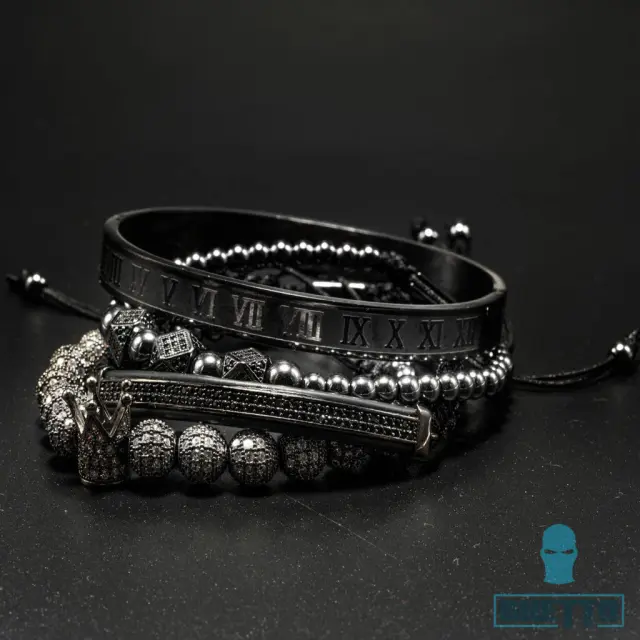 Ghetto Bracelet Set / 4Pcs Stainless Steel Black