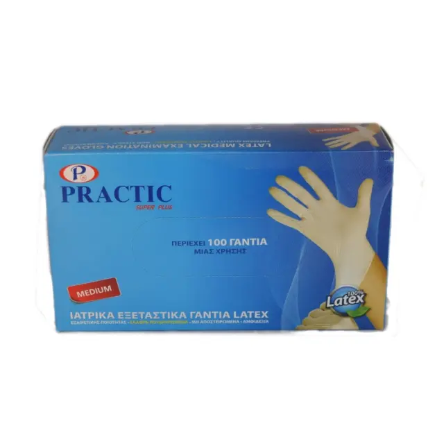 Practic Εξεταστικά Γάντια Μιας Χρήσης Latex Ελαφρώς Πουδραρισμένα Μέγεθος Medium 100 Τεμάχια