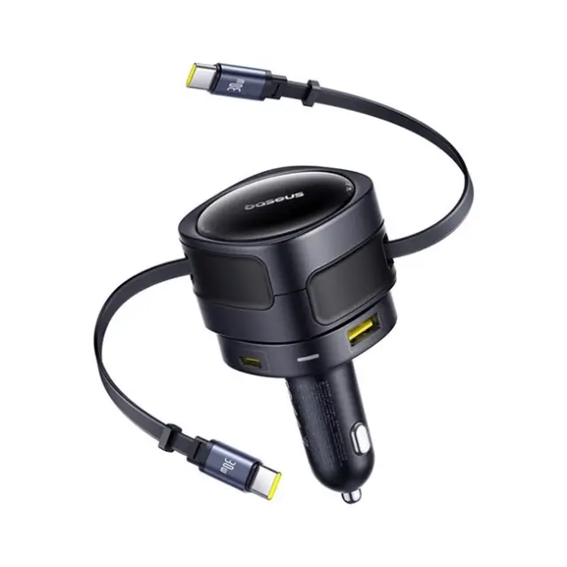 Baseus Φορτιστής Αυτοκινήτου Enjoyment Max 90W 2x USB-C / USB-A with USB-C Retractable Cable Black