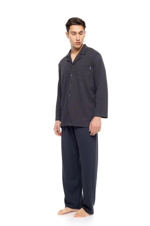 W-M812 - Grey Charcoal - PYJAMA BUTTONED JAQUARD SOFT STRETCH 2