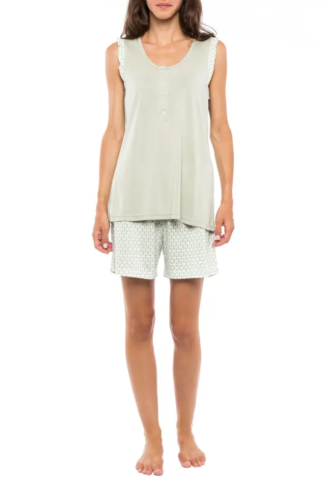 S1116 - Type - PYJAMA SHORTS GREEN GEOMETRIC - S 2