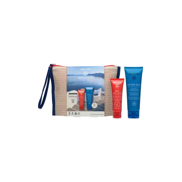 Apivita Promo Bee Sun Safe Anti-Spot & Anti-Age Sun Protection Κρέμα Προσώπου Κατά των Πανάδων & των Ρυτίδων SPF50 με Χρώμα, 50ml & Δώρο After Sun Δροσιστική & Καταπραϋντική Κρέμα-Gel για Πρόσωπο & Σώμα, 100ml, & Δώρο Νεσεσέρ, 1σετ
