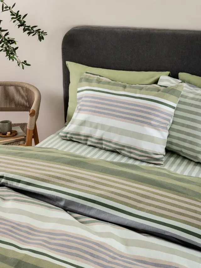 Σετ Σεντόνια 170x265 Μονά Flannel Beauty Palamaiki FB0245 Πράσινο-Γκρι 100% βαμβακερόΧωρίς Λάστιχο 2