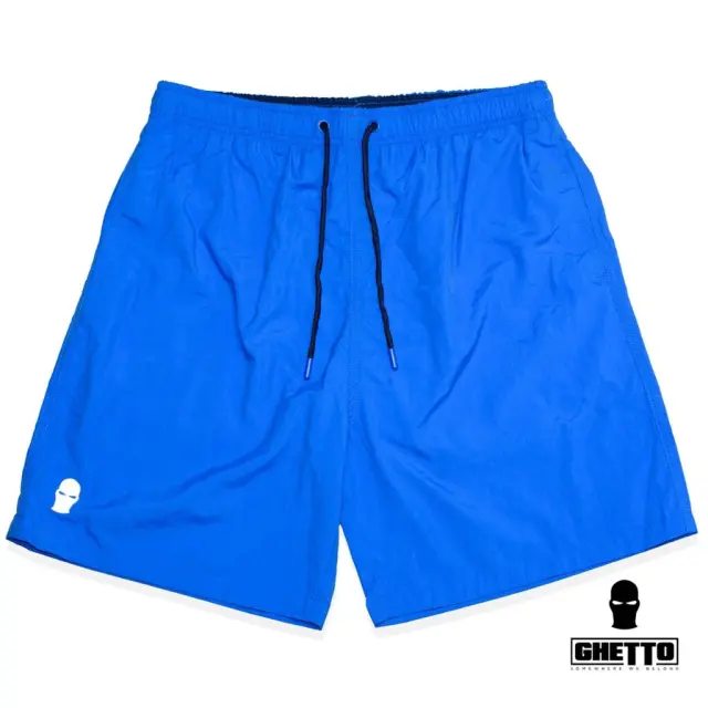 Ghetto Men’s Swim Shorts Mask Logo | Quick Dry Board Shorts Blue