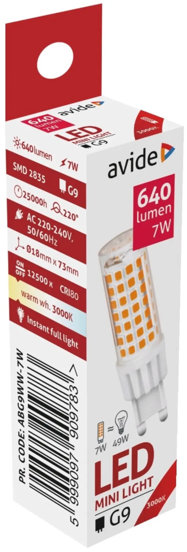 Avide LED G9 7W 220° Θερμό 3000K 15.001.0150