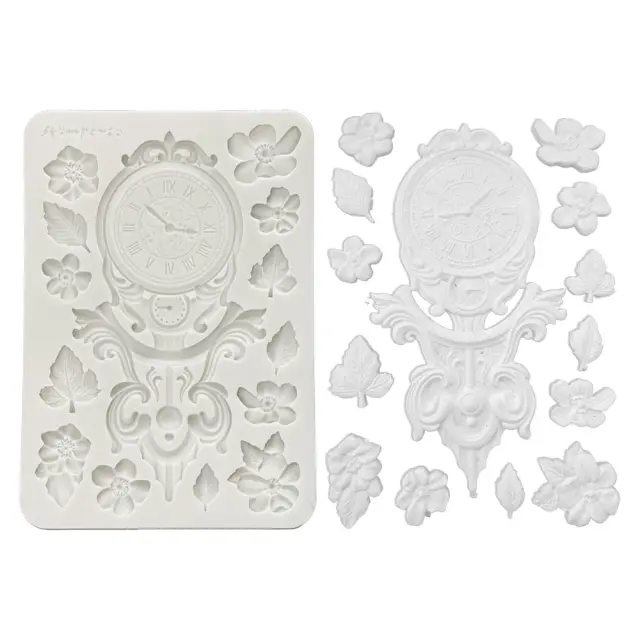 Καλούπι σιλικόνης A5, 15×21cm, Stamperia, Gardens of Time, Ρολόι και Λουλούδια