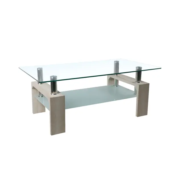Τραπεζάκι Σαλονιού CAMERON Γυαλί/Μελαμίνη White Wash/Clear 110x60x45cm
