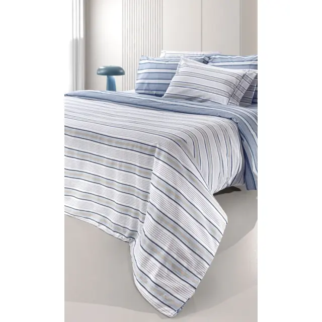 Σετ Σεντόνια King Size με Λάστιχο 4 Τεμαχίων Guy Laroche Pinstripe Denim 170x200+32