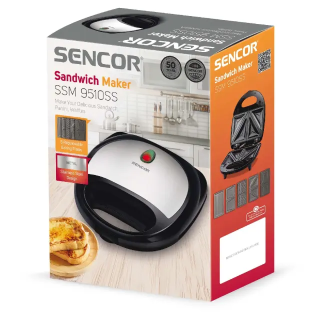 Τοστιέρα με 5 Αποσπώμενες Πλάκες CoolTouch Sencor SSM 9510SS Ασημί 2