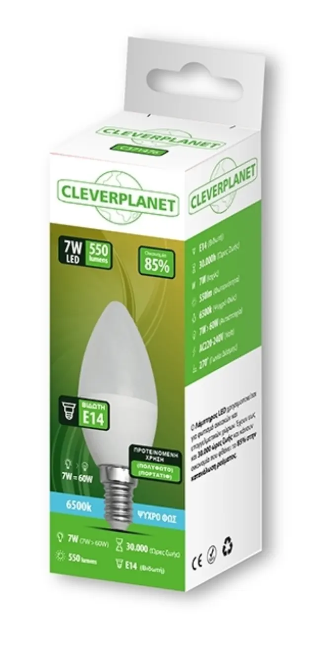 Cleverplanet Κερί Led 7W/Ε14 Ψυχρό Φως 2