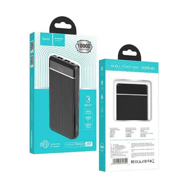 Hoco J59 Famous Power Bank 10000mAh με 2 Θύρες USB-A Μαύρο 3
