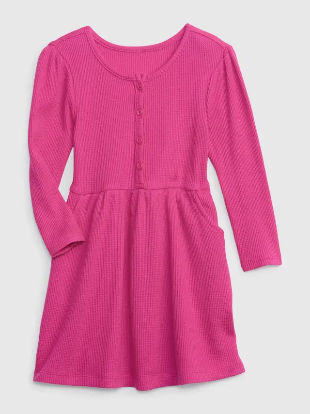 Ροζ Νηπιακό Waffle-Knit Φόρεμα SUPER PINK NEON - 12-18M