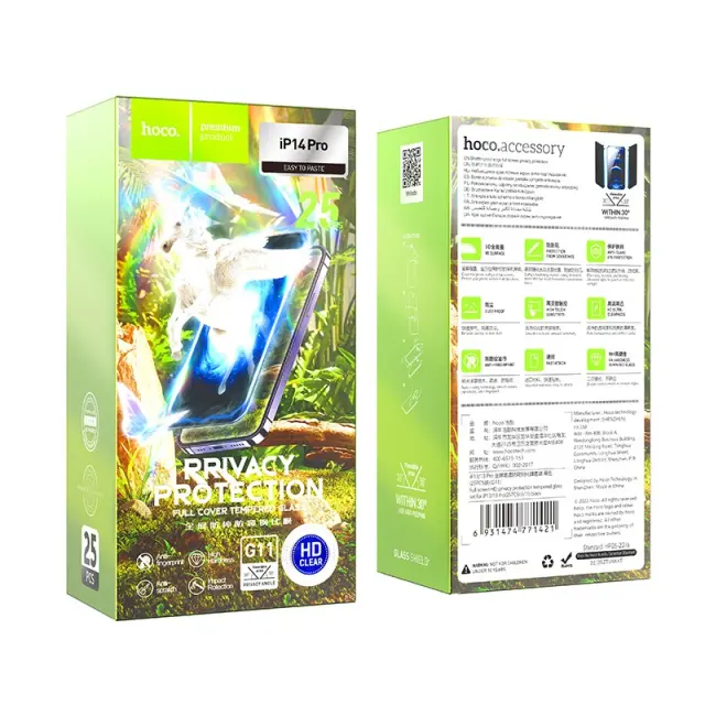 Tempered Glass Hoco G11 30 Μοίρες Privacy Angle Anti-Scratcht, Anti-Fingerprint 0.33mm για Apple iPhone 14 Pro Σετ 25 τμχ 2