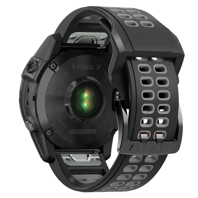 Λουράκι Σιλικόνης Για Garmin Fenix 5/6/6 Pro/7/8/9 (47mm)- Μαύρο/ Γκρι Με Διπλό Μαύρο Κλείσιμο ΟΕΜ