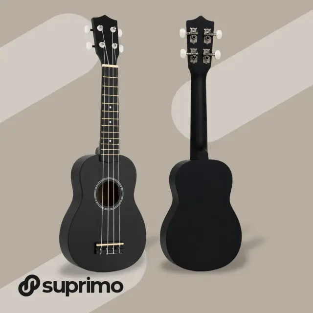 SUPRIMO UK21 SET BK V2 soprano ukulele 21" black wooden gig bag 3 picks spare string tuner strap capo cleaning cloth learn-to-play booklet set for kids 2
