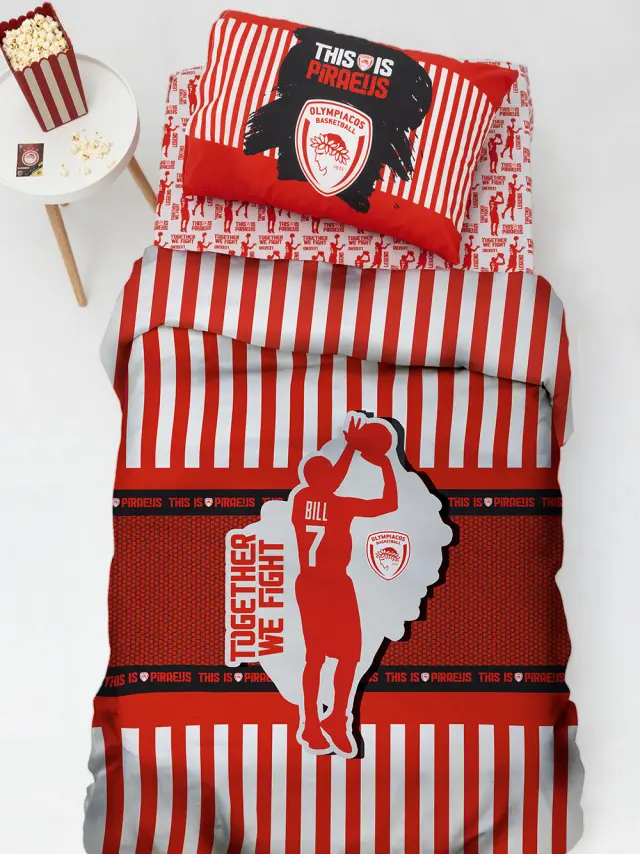 Σετ Σεντόνια 110x200+30 Μονά Official Team Licensed Palamaiki Olympiacos BC8 100% βαμβακερόΜε Λάστιχο