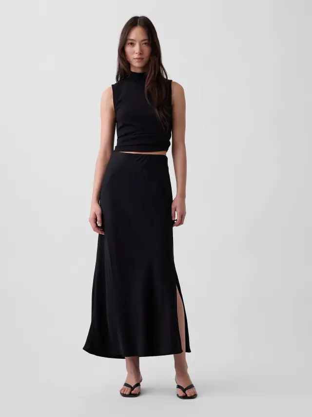 Γυναικεία Φούστα Slip σε Maxi Γραμμή True black
