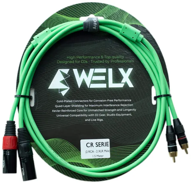 WELX Premium 2 X MALE XLR to 2 X MALE RCA Cable – 1.5m (CR)