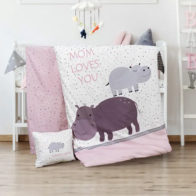 Σετ Σεντόνια Κούνιας 120x160 Beauty Home Hippo 5187 Ροζ 100% βαμβακερόΧωρίς Λάστιχο