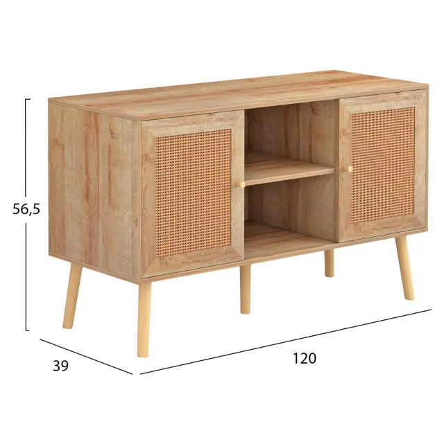 ΕΠΙΠΛΟ TV ΜΕΛΑΜΙΝΗΣ ΜΕ ΠΟΡΤΕΣ RATTAN FB99223.11 ΣΕ ΧΡΩΜΑ ΦΥΣΙΚΟ 120x39x56,5Υεκ. 2