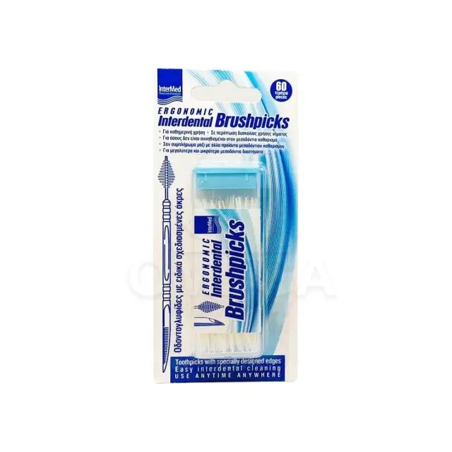 INTERMED Ergonomic Interdental Brushpicks Μικροσκοπικό Βουρτσάκι που απομακρύνει τα υπολείμματα των τροφών 60τμχ