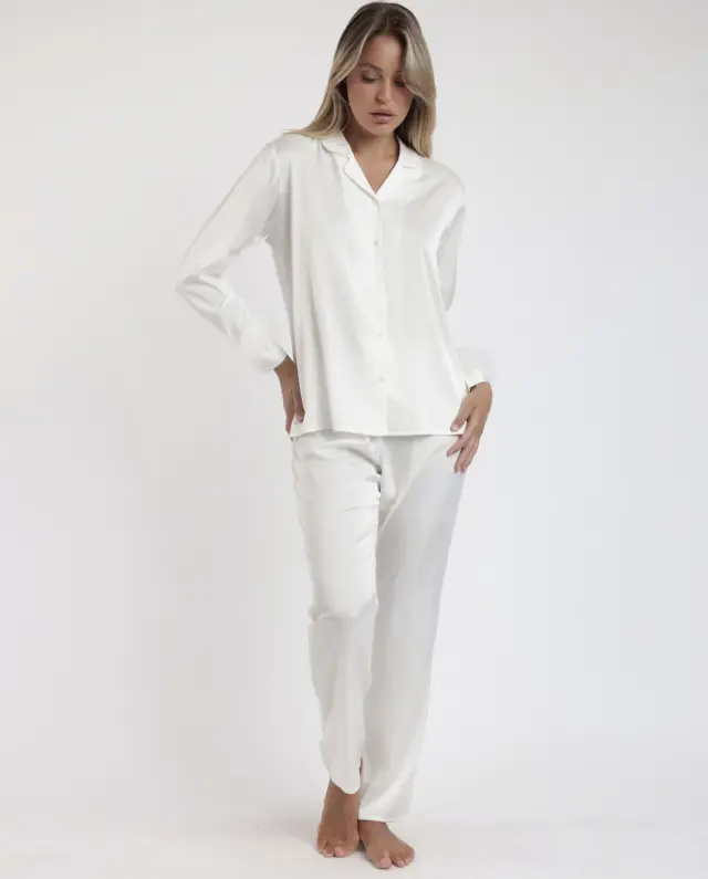 Admas Σατέν Πιτζάμα Σεμιζιέ Με Φτερά Bianco