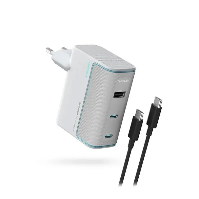 Cuktech Φορτιστής AD1003EU 100W GaN 2x USB-C / USB-A with Cable White