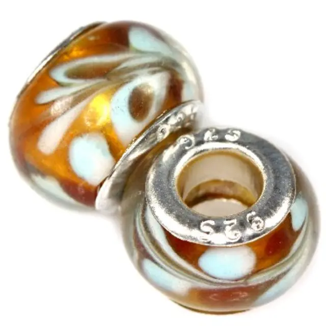 Χάντρα Modular Amber w White Leaf 9x14mm - 5τεμ