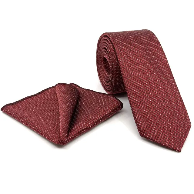 Κόκκινη Σχεδιαστική Γραβάτα Microfiber Σετ με Μαντηλάκι