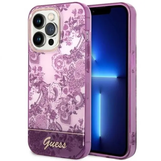 Guess iPhone 14 Pro - Purple hardcase Porcelain Collection