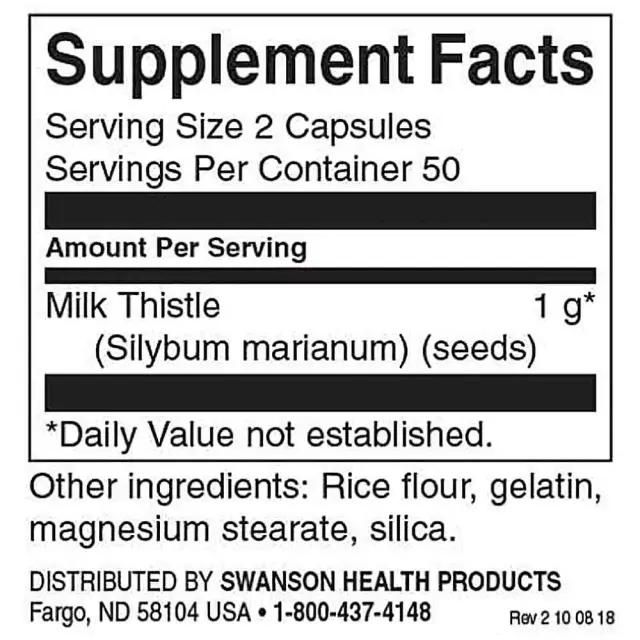 Swanson Milk Thistle 500mg 100 Capsules (087614019666) 2