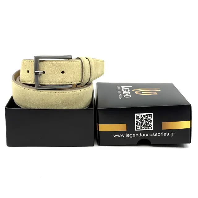 Μπεζ Δερμάτινη Ζώνη Nubuck Suede Hay 3,5 cm 2